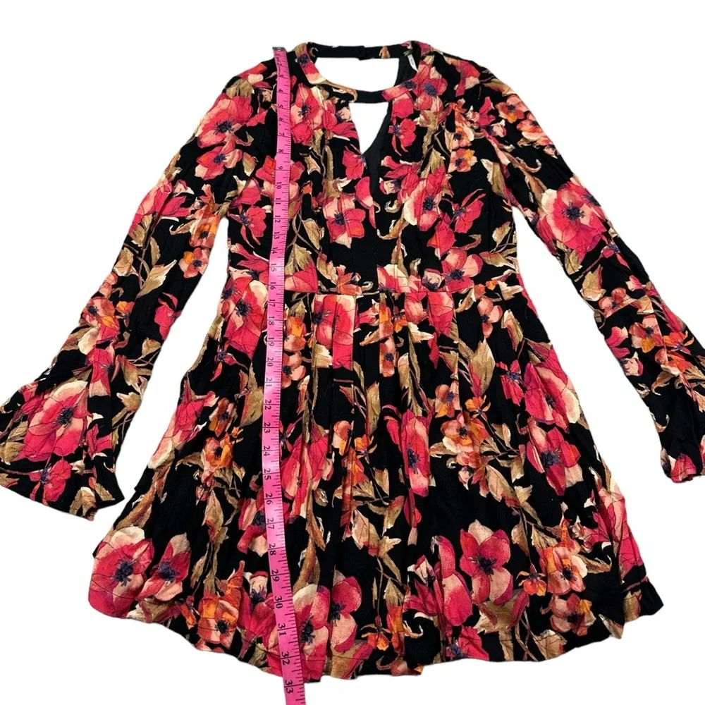 FREE PEOPLE: Tegan Black Floral Long Sleeve Mini Dress -Size 4